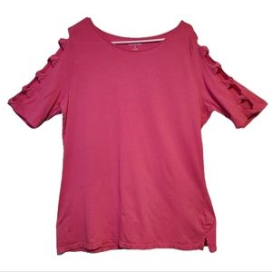 Kim Rogers Cold Shoulder Elbow-Length Sleeve Top- Size L - Pink